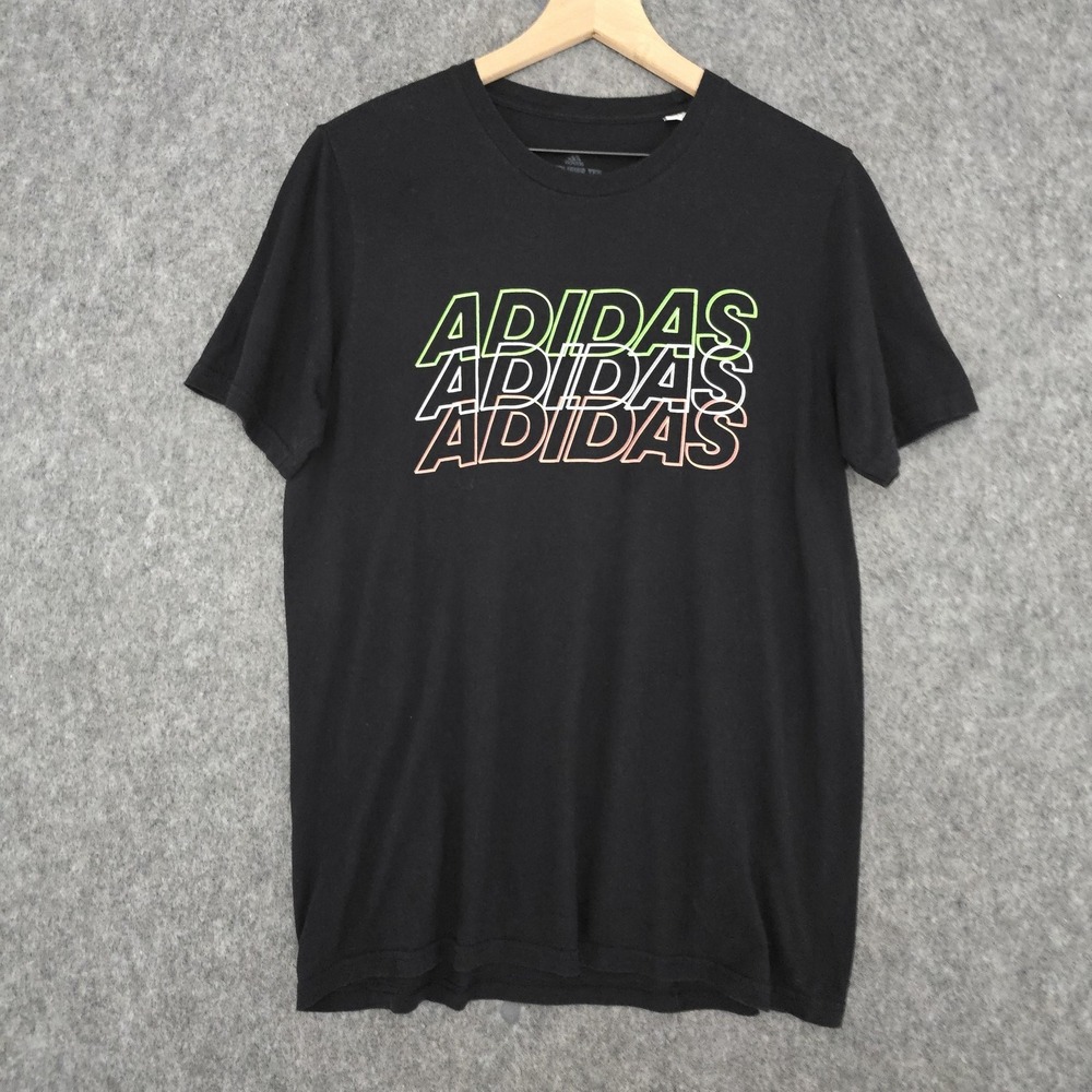 Adidas Shirt Mens M Black Amplifier Triple Tee Multi Logo Graphic Sports T-Shirt